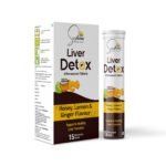 Skin Rhythm Liver Detox effervescent tablets pack and tube with honey, lemon, and ginger flavor, formulated to support healthy liver function and liver cleanse – top liver detox supplement in India.