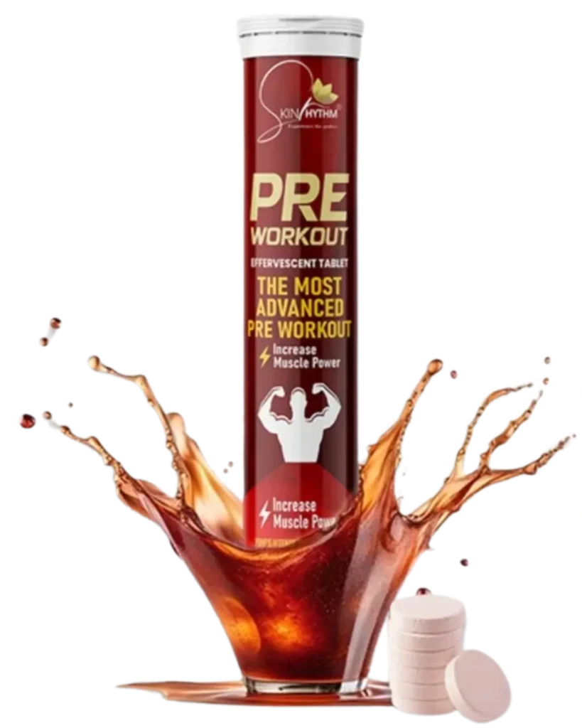 Boost Strength & Performance Skin Rhythm Pre-Workout effervescent energy drink tablets for muscle power and endurance